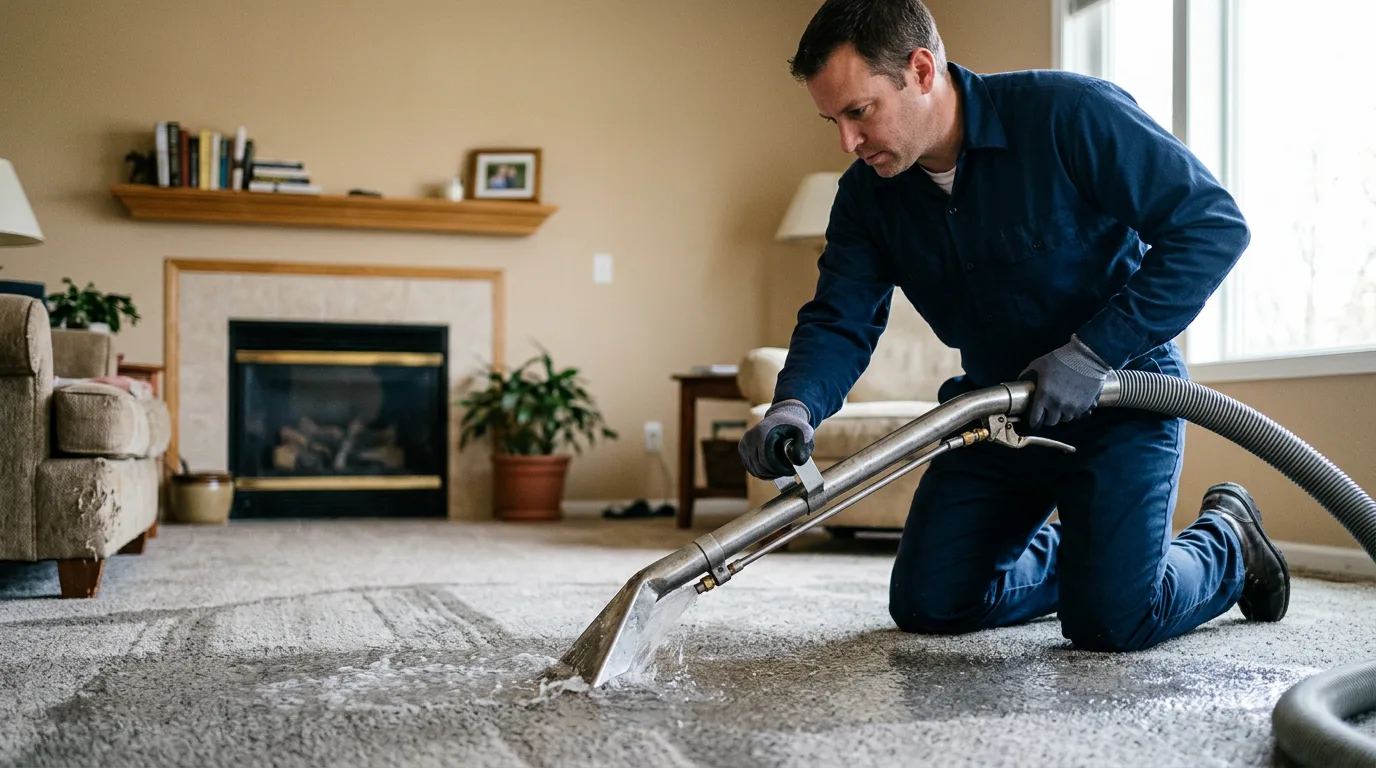 Water damage restoration technician working near Higginsville, MO